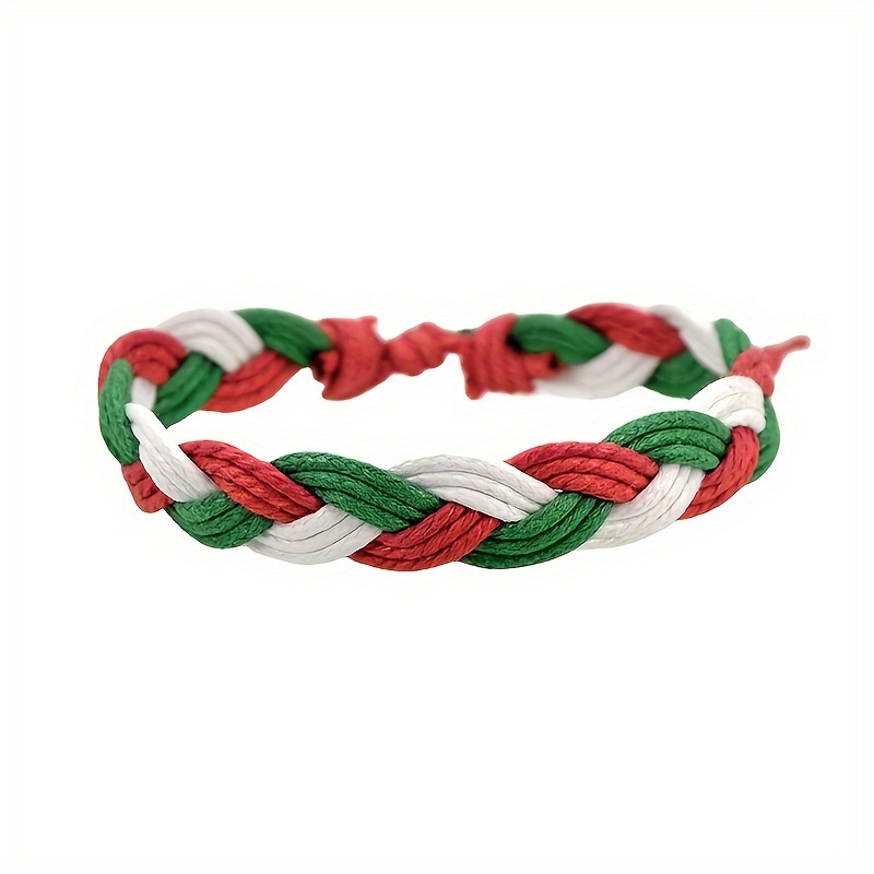 Boho Friendship Bracelet Red Green Wax Thread Style
